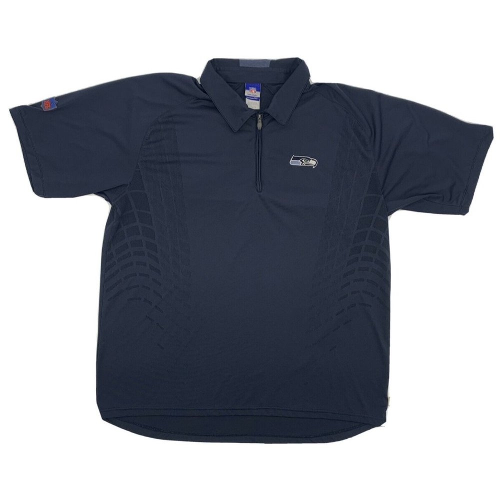 Men's Reebok 1/4 Zip Short Sleeve Polo Shirt NFL‎ Seattle Seahawks Blue XL